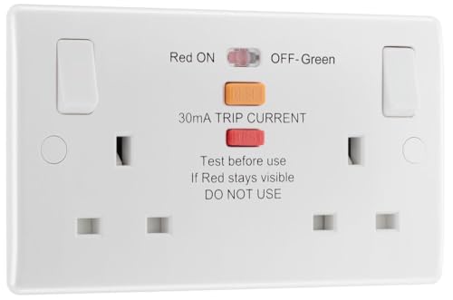 BG Electrical Double Switched Socket with Type A RCD Protection, White Moulded, Round Edge, 13A, 822ARCD-01