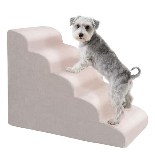MEWANG Dog Stairs for Small & Medium Dogs and Old Cats –3/4/ 5 Steps High-Density Foam Pet Ramp for Bed & Couch