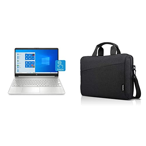 HP 15-inch Touchscreen Laptop, AMD Ryzen 3 3250U, 8 GB RAM, 256 GB SSD, Natural Silver & Lenovo Laptop Shoulder Bag T210, 15.6-Inch Laptop or Tablet, Sleek, Black