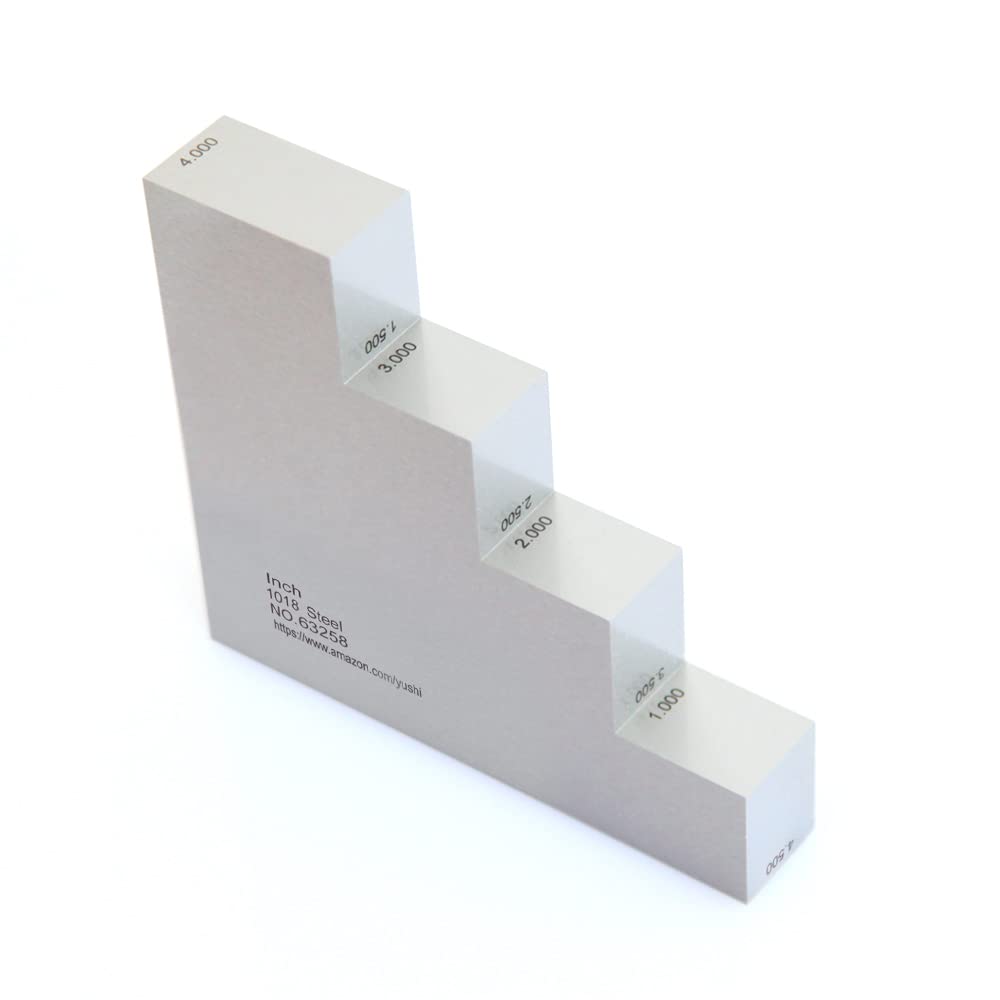 YUSHI Tipsy 8-Step Calibration Block 1018 Steel - 1.0-4.5" Steps for UT Thickness & Linearity Gauge Calibration