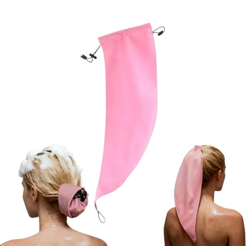 Huease Crown Washing Shower Cap Ponytail Reusable Waterproof Hair Sleeve for Long Hair Adjustable Shower Cap for Styled Long Curly Locs Braids For Women Shower Gym Beach Travel Pool (Pink-1pc)