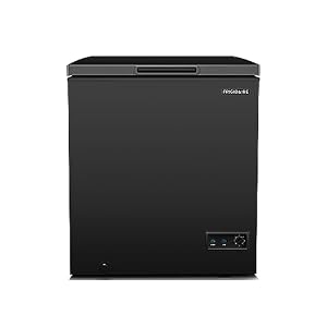 FRIGIDAIRE EFRF5003-BLACK Chest Deep Freezer-Garage-Ready, 5.0 Cu. Ft. Capacity, Black-Adjustable Thermostat-Removable Vinyl Coated Wire Basket-Easy Defrost Drain