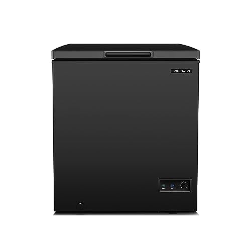FRIGIDAIRE EFRF5003-BLACK Chest Deep Freezer-Garage-Ready, 5.0 Cu. Ft. Capacity, Black-Adjustable Thermostat-Removable Vinyl Coated Wire Basket-Easy Defrost Drain
