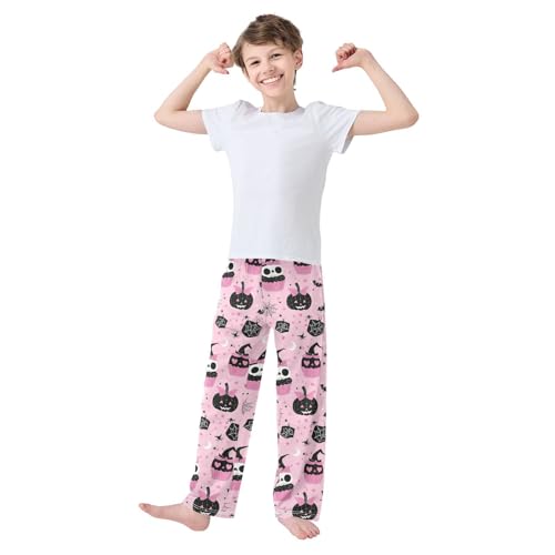 Pink Bow Skull Pumpkin Boys Pants for Kids Jogger Pants with Pockets S3