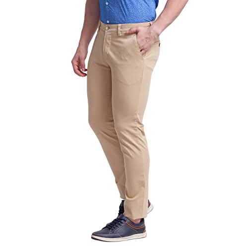 Image of Parx Men's Cotton Blend Solid Pattern Low Rise Tapered Fit Flat Front Casual Trouser