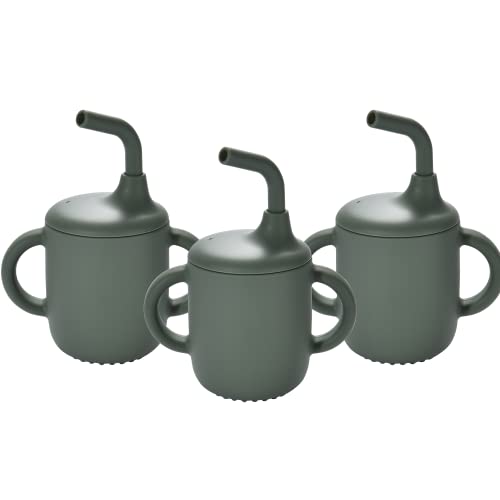 Image of CHILDLIKE BEHAVIOR Mini Mushie Sippy Cups - Silicone Straw Cup For Baby, Toddlers - Cups Training with Lids Covers and Soft Grip Handle - Transition Mushie Straw Cup - BPA Free - Set of 3 Silicone