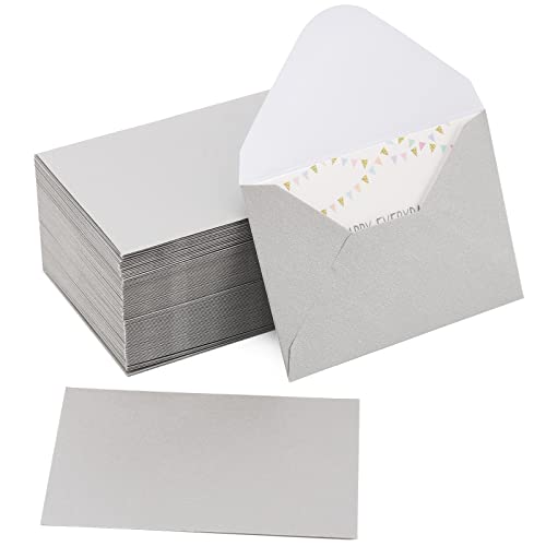 100 Pack 4 X 2.75" Mini Envelopes Metallic Silver 120Gsm Gift Card Envelopes Bulk Small Paper Gift Card Sleeves Greeting Card Business Card Tiny Envelope Pockets For Card & Invitation #TOP12