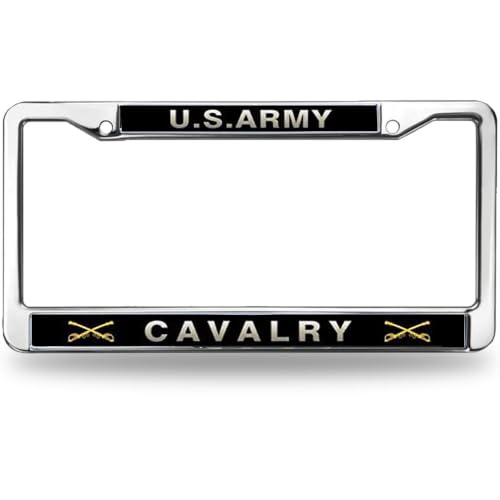 Image of US Army Cavalry License Plate Frame Metal Car Tag Cover Holder 2 Holes | US Army Cavalry License Plate Frame Metal Car Tag Holder Weatherproof Fit Standard US Auto Trucks Exterior Accessories