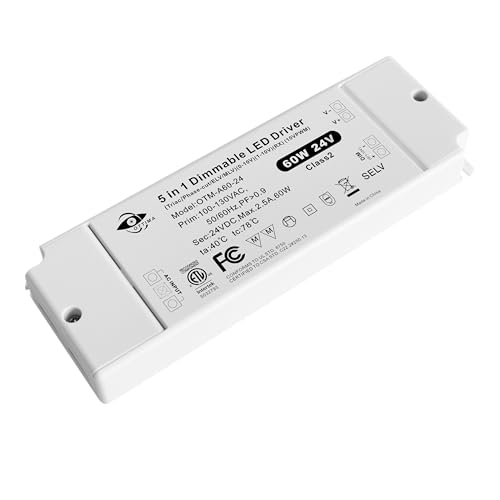Image of LED Driver 60W 24V Triac /Phase Cut, 0-10V, 1-10V, 10V PWM Dimming LED Power Supply, Flicker-Free Constant Voltage 100-130V AC to DC Transformer Compatible with Lutron&Leviton Switches, ETL Listed