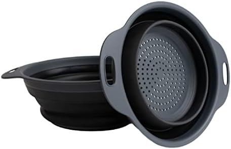 Collapsible Colander | 2-Pack Black Collapsible Strainer for Pasta, Fruits, & Vegetables | Compact Silicone Strainer Ideal for Straining all Sorts of Foods | Strainer for Everyday Use