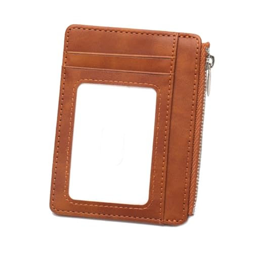 Ruarby Portamonete in pelle PU con cerniera e finestra trasparente per proteggere le informazioni e un facile accesso, Marrone