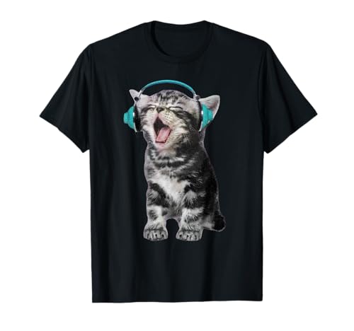 Cute Headphones Cat Meme Funny Y2K Grunge Silly Graphic Gift T-Shirt