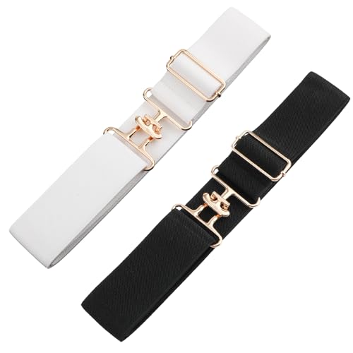 PEUTIER Women's 2pcs 1.5in Elastic Equestrian Belt, Surcingle Buckle Horse Bit Belt for Horseback Riding Sports, Black, Medium