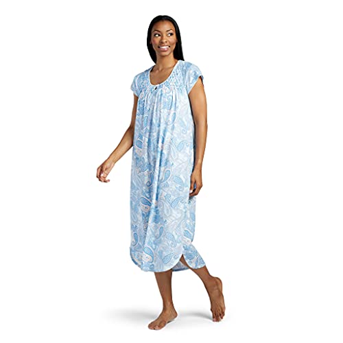 Miss Elaine Nightgown - Women's Nightgown, Super Soft Midi-Length Gown with Short Sleeves and Round Neckline, Womens Sleepwear and Loungewear (Large, Blue Paisley)