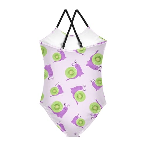 Cute Cartoon Snail Girls One Piece Swimsuits Watercolor Sport Halter Swimwear Beach Bathing Suit 7-8T2