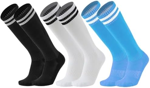 DOSYEN 3 Pairs Kids Football Socks, Boys Football Socks Non Slip Football Socks, Long Thick Towel Bottom, Breathable and Sweat absorbent, for children aged 5-12