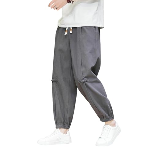 Pantalon en coton lin à jambes larges style chinois pour homme élégant