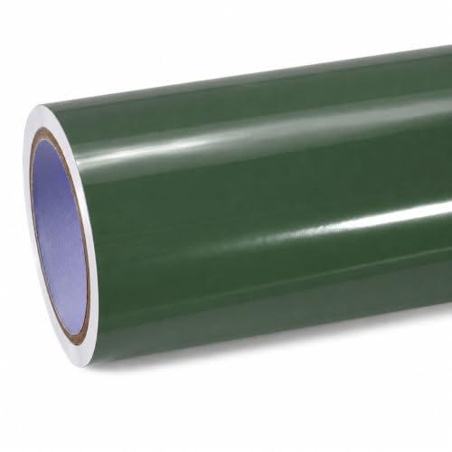 Image of WISDOM Olive Green Glossy Vehicle Wrap Vinyl High Gloss Finish Easy Apply Air-Release Weatherproof DIY Car & Motorcycle Wrap (Olive Green Glossy, 20 Inch X 12 Feet)