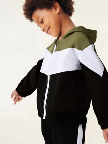 Image of Boys Clothes 2pcs Tween Boy Color Block Hoodie + Pants Little Boys Fall Winter Outfits Set, 4-12 Years