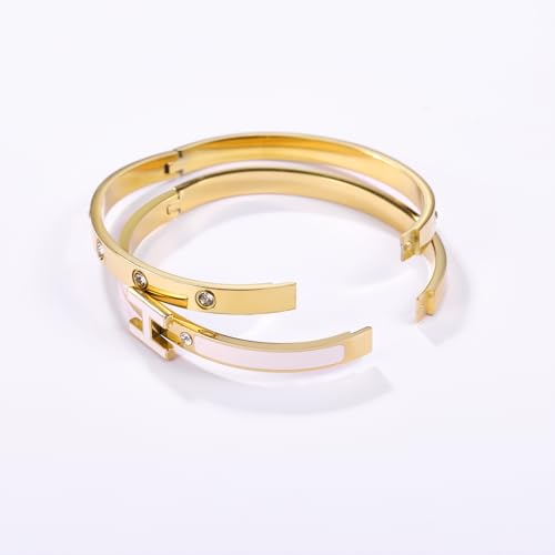 UOOANUO Stackable 14K Gold Plated Love & H Bangle Bracelet Set - Trendy Stainless Steel Jewelry for Women - Image 4