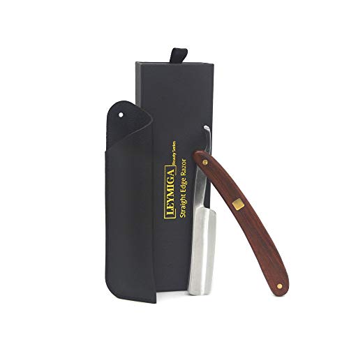 LEYMIGA Straight Edge Razor For Men, Mens Straight Razor Shaving Kit, Shave Ready Barber Straight Razor, Classic Manual Vintage Straight Razor Blade, Antique Wood handle, 5 8 Japanese Carbon Steel, Gift Package