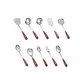 TKFDC Red Solid Wood Handle Stainless Steel Spatula Kitchen Supplies Thick Anti-Scald Insulation Kit