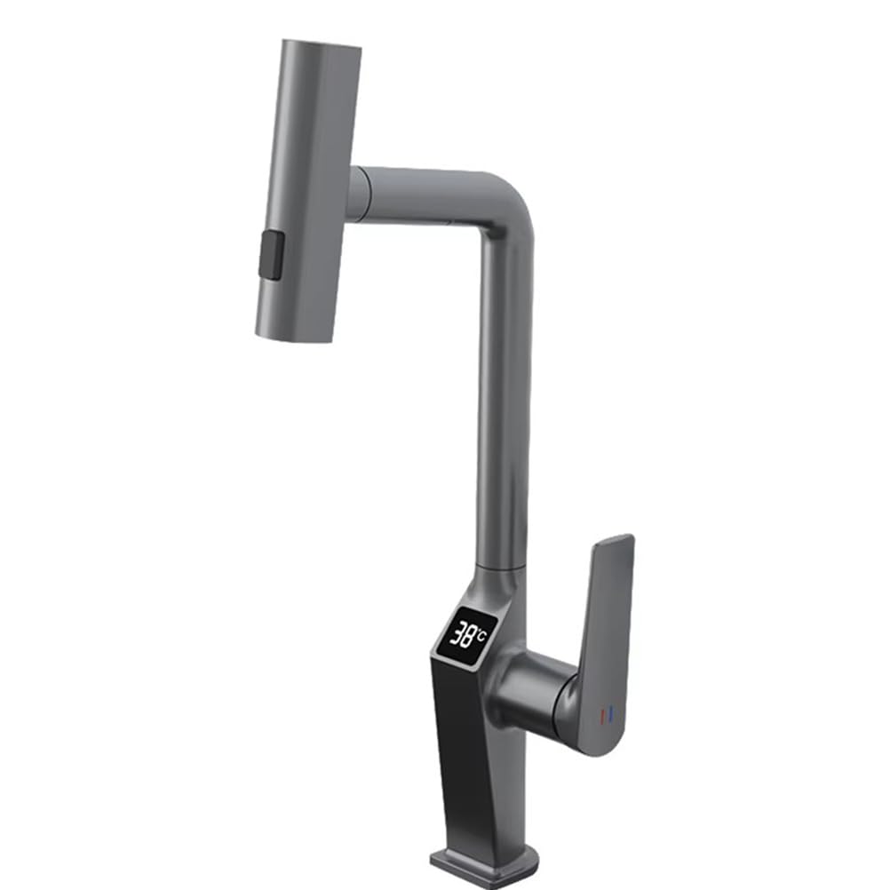 Robinet de cuisine LED extractible pivotant à 360° à trou unique