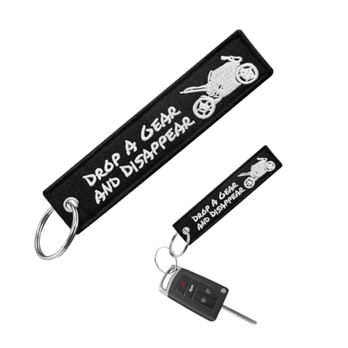 Image of Personalized Keychain, Embroidery Double Sided Key Chain Tag, Customized Car Scooter Key Chain Luggage Tag for Men (DROP A GEAR)
