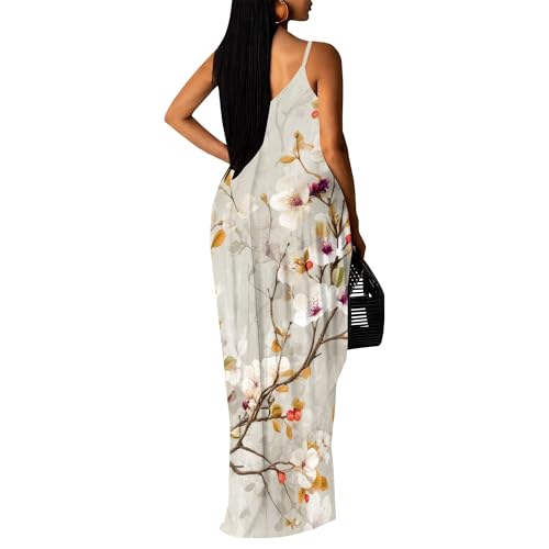 Image of SUZONANA Women's Plus Size Summer Dresses Spaghetti Print Maxi Dresses Long Loose Sundresses