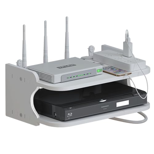 Caja de Almacenamiento para Enrutador WiFi de 30 cm Estante Montado en Pared,Soporte Flotante para Router y Gabinete para TV,Sala de Estar y Dormitorio,Organizador de Cables y Accesorios(Blanco)