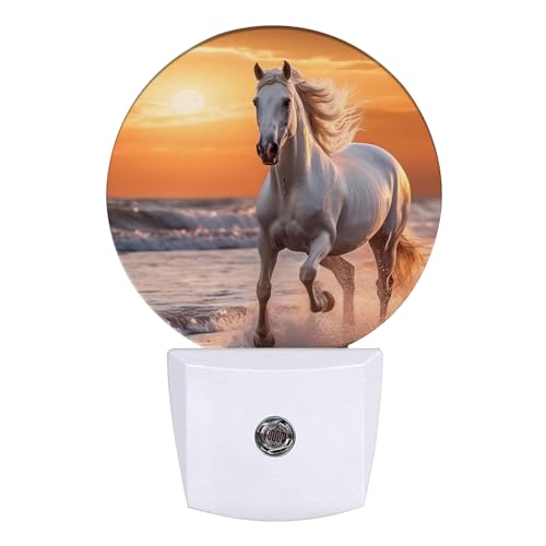 Image of Running Horse Night Light Sunset Night Lights LED Lamp Round Plug into Wall Nightlight with Dusk to Dawn Sensor Home Hallway Stairway Kitchen Decor