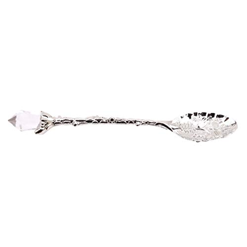 Kshcf Crystal Coffee Spoon Vintage Floral Carved Long Handle Ice Cream Tea Spoon,Silver #TOP1