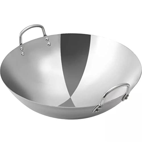 Sartén de 26 a 36 cm espesar Wok Sartenes de jardín para el hogar, sartén antiadherente de acero inoxidable, estufas de gas, sartén para panqueques (A, 32 cm)