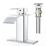 RUACQ Waterfall Bathroom Faucet,Single Handle Bathroom Sink Faucets for 1 or 3 Hole, Stainless Steel Washbasin Mixer Tap with Deck,Pop-up...