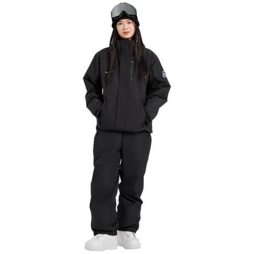 DOOK SNOW Ski Suit for Men & Women – Waterproof Windproof Jacket & Pants Set for Winter Sports (Black Black, XXL)