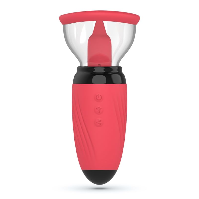 Gozzo, Succionador Vaginal y Lengua Vibradora, 5 Modos de Succión, 10 Modos de Vibración, Recargable USB, Silicona (Cereza)