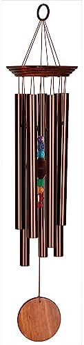 Woodstock Wind Chimes for Outside, Garden, Patio, Porch, Outdoor Decor, Meditation Yoga, Awareness and Relaxation (24") Woodstock Chakra Chime Seven Stones Large Size Bronze Wind Chime Gifts (CC7LBR)