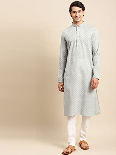 Image of Rajubhai Hargovindas Men's Chikankari Embroidered Cotton Kurta (Ches)