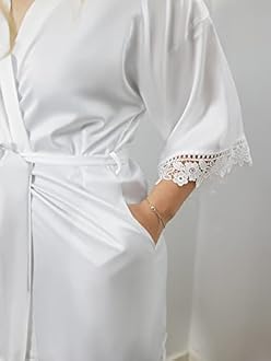 AW BRIDAL Women's Silk Robe Satin Robe with Lace Trim, Bridal Party Robe Bridesmaid Robes Bride Robe for Wedding Day, S-XL