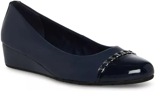 Maysel Navy Leather Anne Klein Wedge Pumps