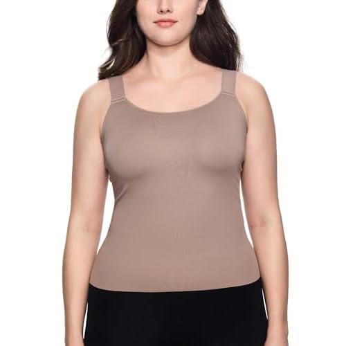Soft Intention Plus Size Cami with Built-in Bra,Tank Tops with Built in Bra,Camisole Basic Cami Tanks Adjustable Wider Strap