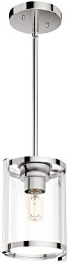 Hunter - Astwood 1-Light Polished Nickel, Mini Pendant Light, Dimmable, Caged Style, Cylinder Shaped, for Bedrooms, Kitchens, Dining, Living Rooms - 19004