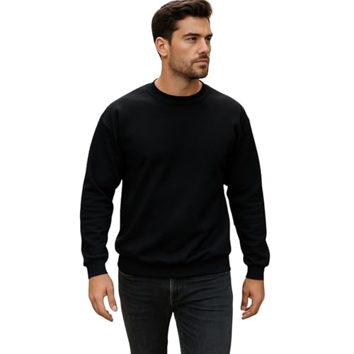 True Face Mens Sweatshirts Plain Workwear Casual Crew Neck Jumper Fleece Sweater Sports Leisure Black XL
