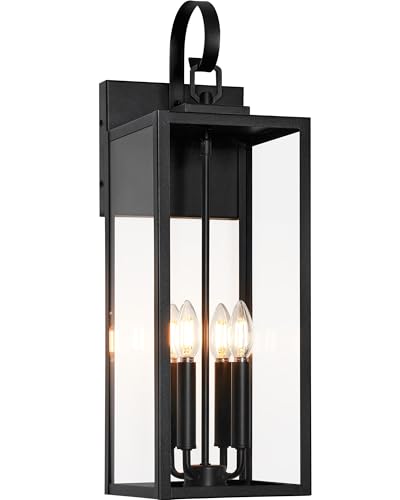 Image of BesLowe 25 inch Extra Large Outdoor Wall Light, 4-Light Black Exterior Sconce