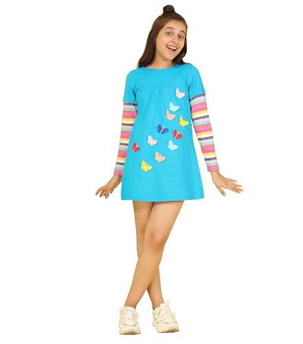 Image of KYDA KIDS Girls 100% Cotton Long T-Shirt | Regular Fit Full Sleeves Top