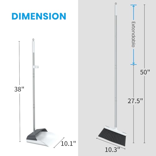 TreeLen Besen mit Kehrschaufel-Kombinations-Set Indoor, 50\ Langer Griffbesen, stehende Kehrschaufel für Haushalt, Lobby, Küche, Büro, Außenbereich und Bodenreinigung