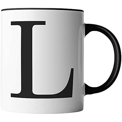 vanVerden Mug - Letter Mug L - Alphabet Letters Letter - Printed on Both Sides - Coffee Cups, Cup Colour: White/Black Cover