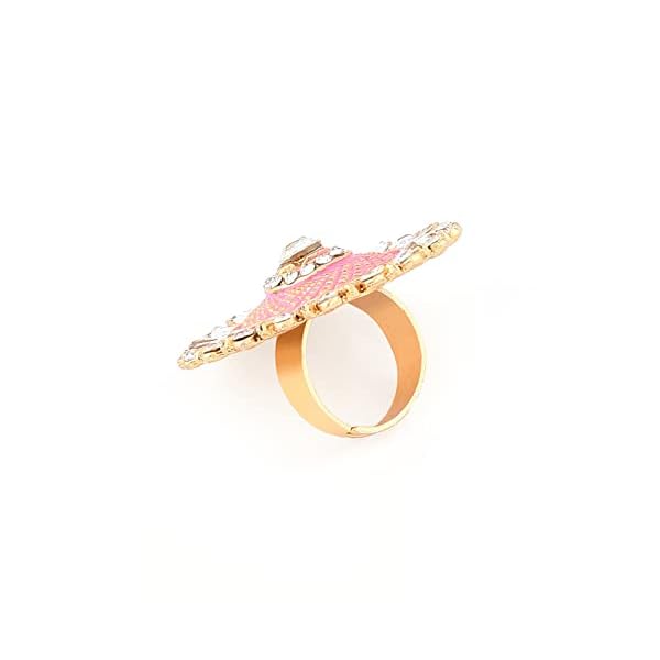 ZAVERI PEARLS Pastel Pink Meenakari Traditional Kundan Adjustable Finger Ring For Women-ZPFK10174 - Image 7