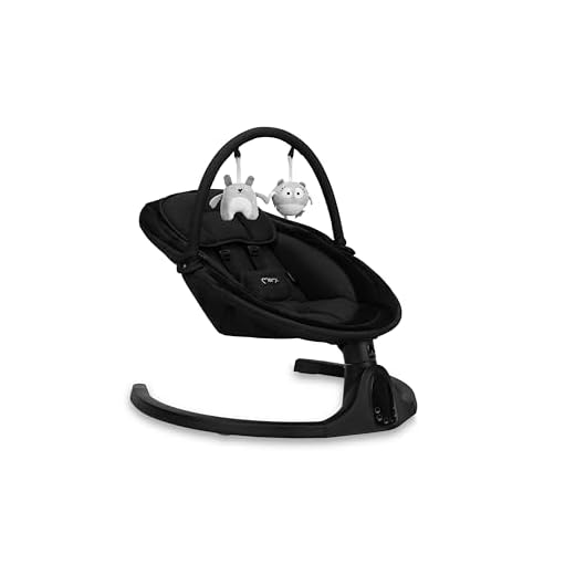 Balancelle MoMi KENANI ONYX jusqu'à 9 kg, écran LED, télécommande, Bluetooth pour smartphone, alimentation piles/secteur, harnais de sécurité 5 points, arche et jouets