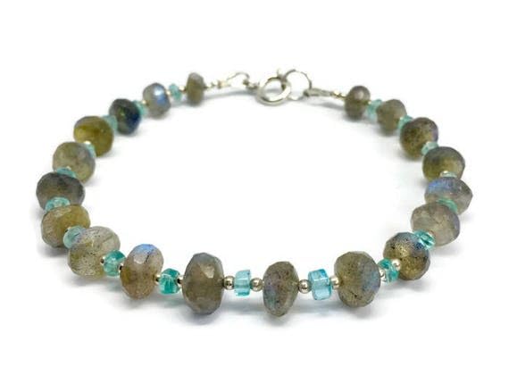Bracelet labradorite apatite perles rondelles facettées 3-8mm bijoux pierres naturelles